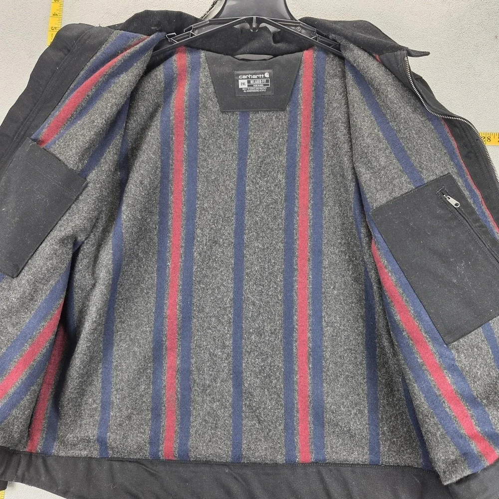 Carhartt Detroit Jacket Mens 2XL Black Canvas Blanket‎ Lined Full Zip New